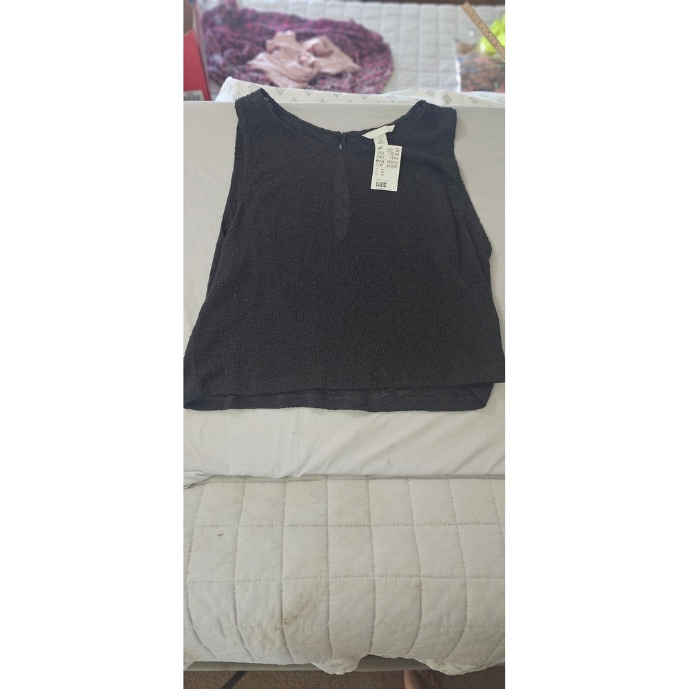 H&M‎ Womens XL Knit Sleeveless Crop Top Grey Black Keyhole Back New With Tags